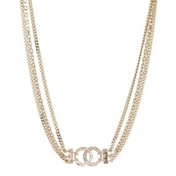 CHANEL 04A CC Logo Multi-Chain Choker Necklace Gold-Tone Strass “CHA NEL” w/ Box - Picture 4 of 8